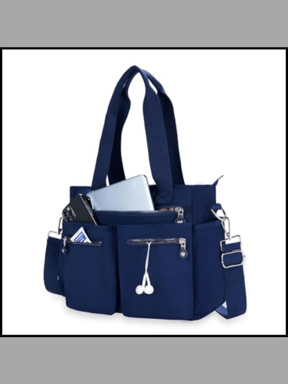 Waterproof Nylon Tote Bag with Multiple Pockets Crossbody Work Handbag